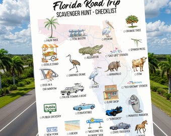 Lista de verificación imprimible para viajes por carretera en Florida / Actividad para niños o adultos / Descarga instantánea / Florida I-Spy