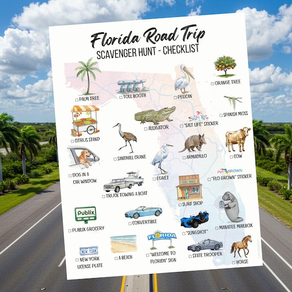 Printable Florida Road Trip Checklist | Activity For Kids or Adults | Instant Download | Florida I-Spy