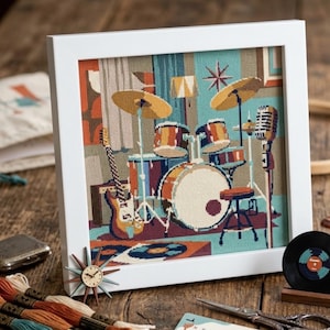 Korsstygnsmönster för retro trumset, Vintage Music Room PDF