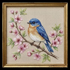 Kreuzstich-Muster – Frühlingsvogel Blumen Stickdatei (PDF)