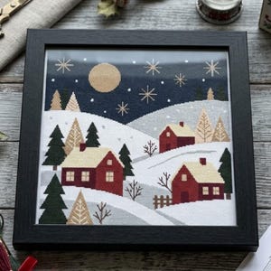 Minimalist Winter Village Cross Stitch Pattern (PDF Download)