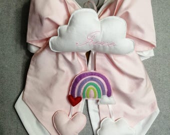 Personalized birth bow with pink rainbow