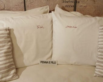 Embroidered pillowcases personalized with your own phrase. Set of 2.