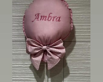 Personalized handmade pink balloon birth bow