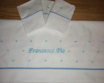 Customizable crib/pram sheet with name, handcrafted.