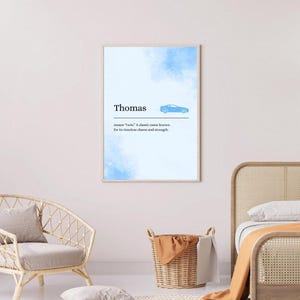 Impresión del nombre y significado de Thomas, tamaño A4, decoración de pared para habitación infantil