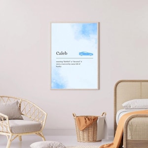 Impresión del nombre y significado de Caleb, tamaño A4, para pared infantil