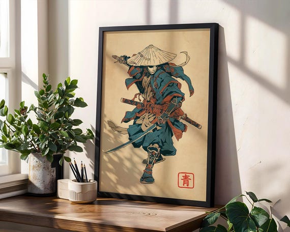 浮世絵 浪人 ポスター ヴィンテージ 日本の 木版画 アートプリント 壁