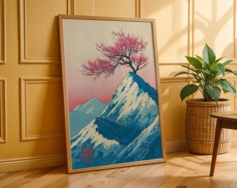Ukiyo-e Cherry Blossom Tree Print, Vintage Japanese Landscape Art