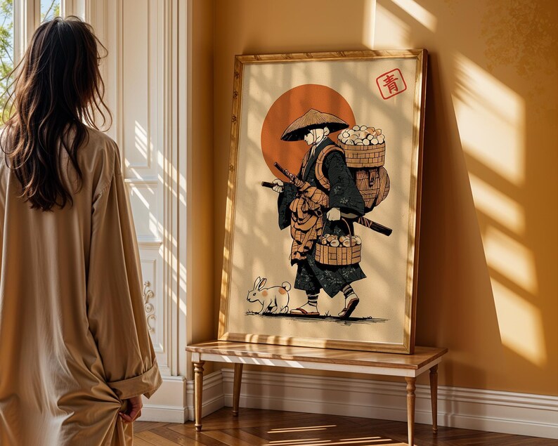 Edo Period Traveler Wall Art Print - Japanese Folk Style Vintage ...
