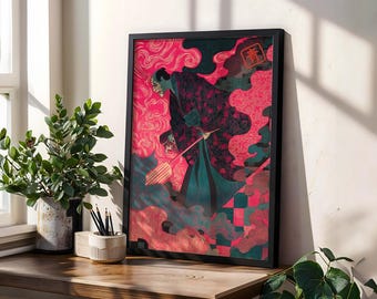 Impression vibrante de sorcier de Yokai, affiche d'oeuvre d'art d'esprit légendaire japonais