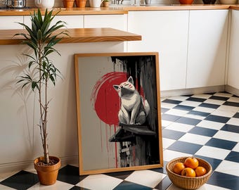 Japanischer Kitsune Fuchs Art Print, Red Sun Shrine Poster, Mythic Yokai Wanddekor