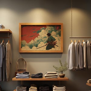 Samurai Wall Art Print of Warrior Standing Above Dramatic Clouds