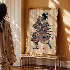 Samurai Warrior Art Print, Traditional Japanese Wall Decor, Ukiyo Style Poster