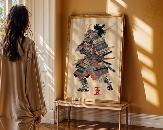 Samurai Warrior Art Print, Traditional Japanese Wall Decor, Ukiyo Style Poster