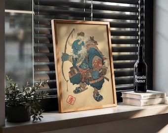 Japanese Fisherman Yokai Art Print with Detailed Mythic Character Illustration