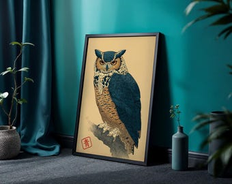 Japanse uilkunstdruk, traditionele vogelillustratie, vintage natuurdecor