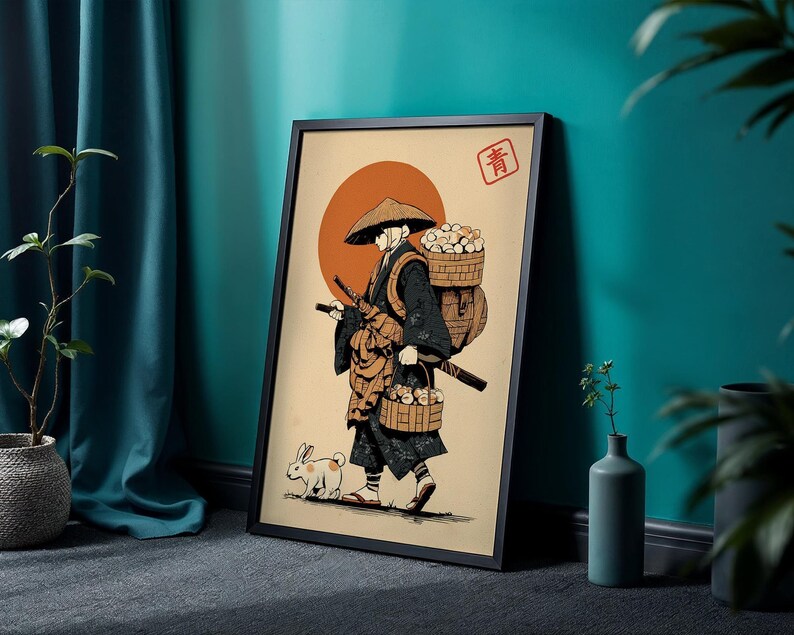 Edo Period Traveler Wall Art Print - Japanese Folk Style Vintage ...