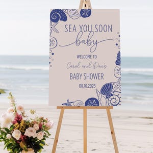Welcome Sign for Sea You Soon Baby Shower, Editable Seashell Baby Shower Sign Decor, Ocean Theme Baby Shower Sign, Beach Baby Shower Sign