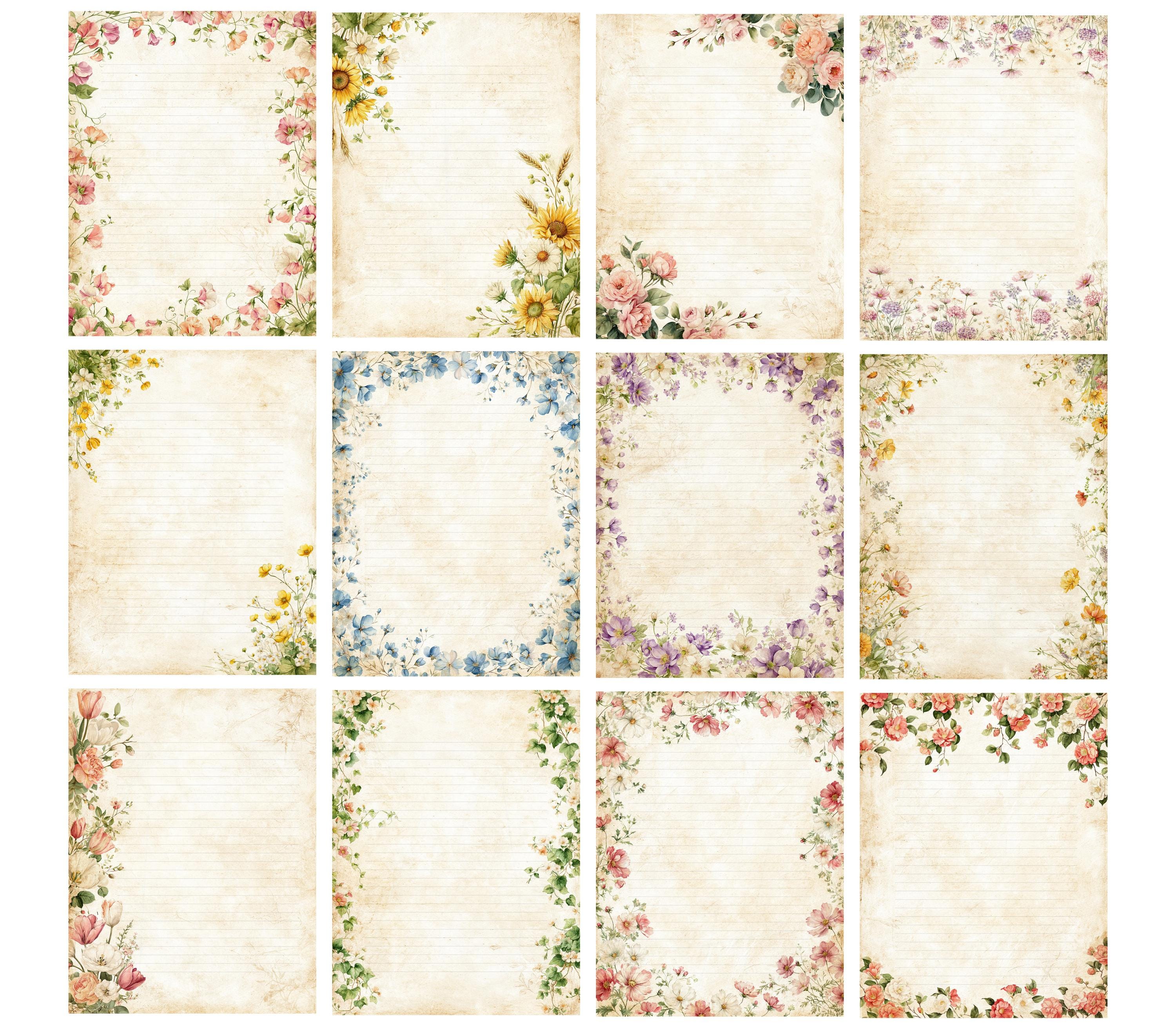 Vintage Floral Border Blank Junk Journal Pages Printable Lined Flowers ...