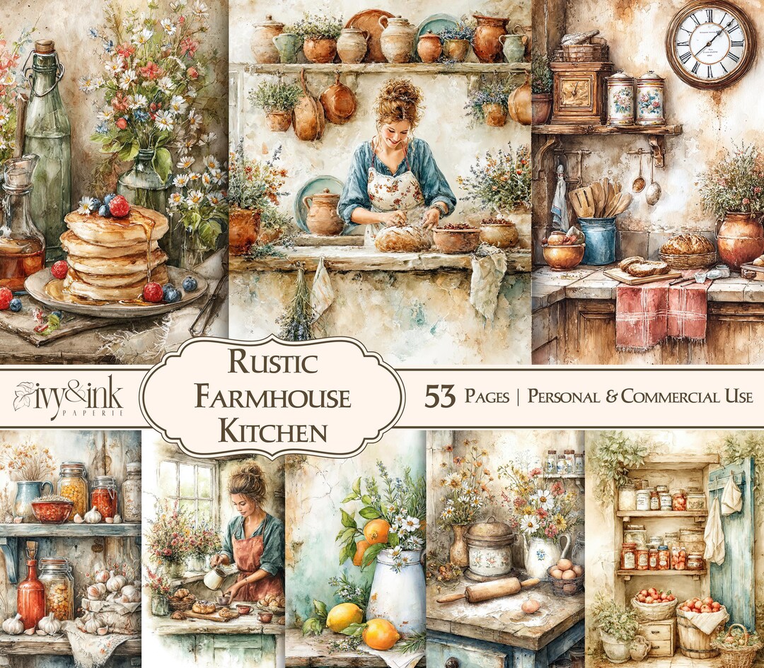 Rustic Farmhouse Kitchen Junk Journal Pages Printable Country Kitchen ...