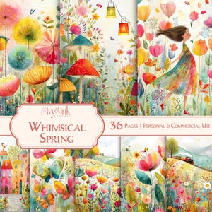 Grillige lente-junk-journaalpagina's abstracte bloemen plakboekpapier kleurrijk lentelandschap afdrukbare digitale pagina's