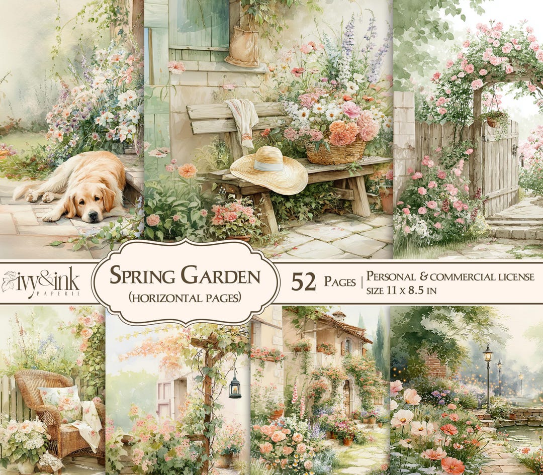 Spring Garden Junk Journal Horizontal Pages Printable Flower Gardening ...