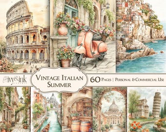 Vintage Italian Summer Junk Journal Pages Printable Italy Background Paper Travel Scrapbook Paper