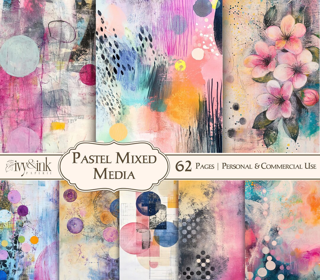 Pastel Mixed Media Junk Journal Pages Printable Dots Collage Paper Pack ...