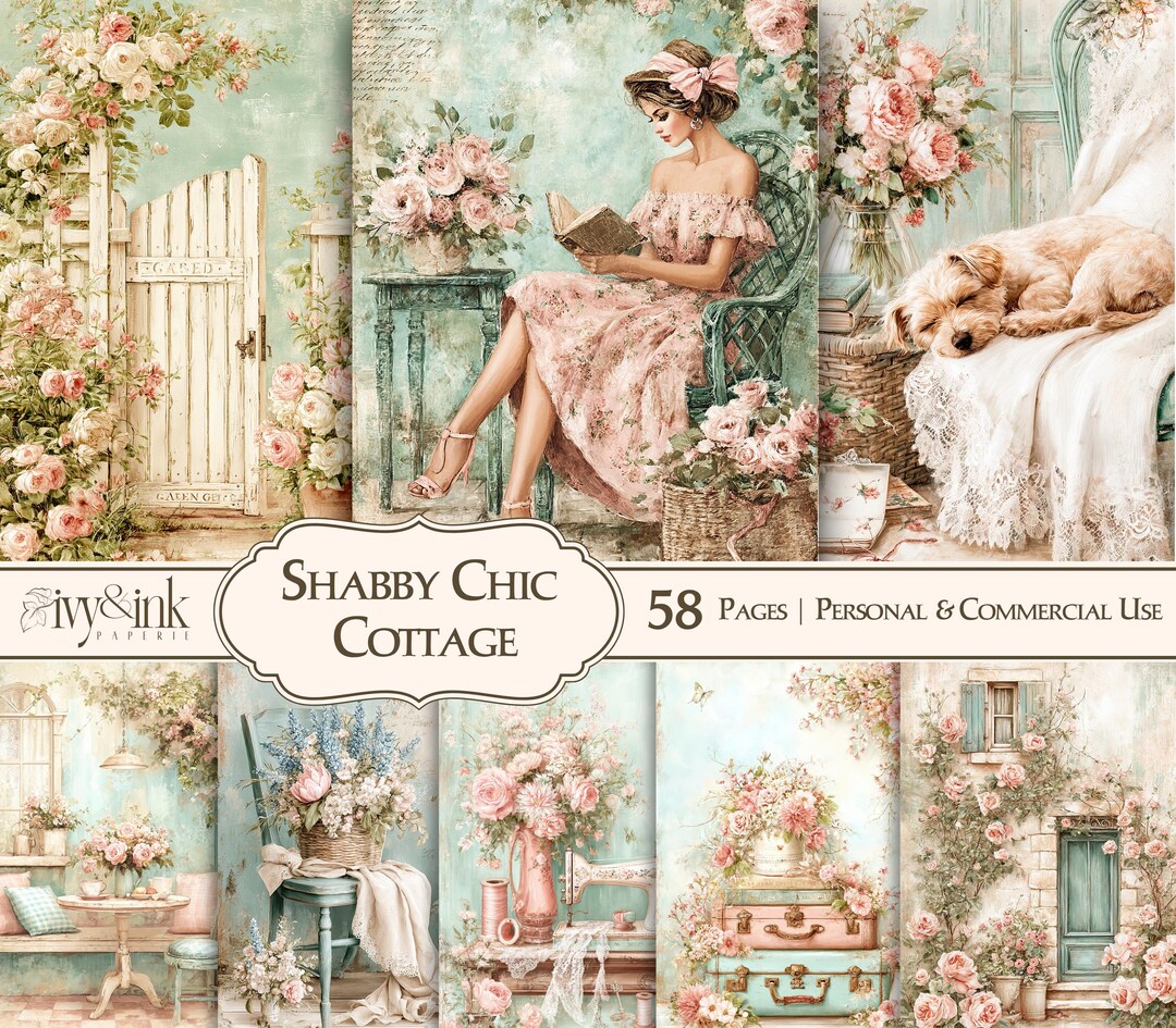 Shabby Chic Cottage Junk Journal Pages Printable Vintage Garden Collage ...