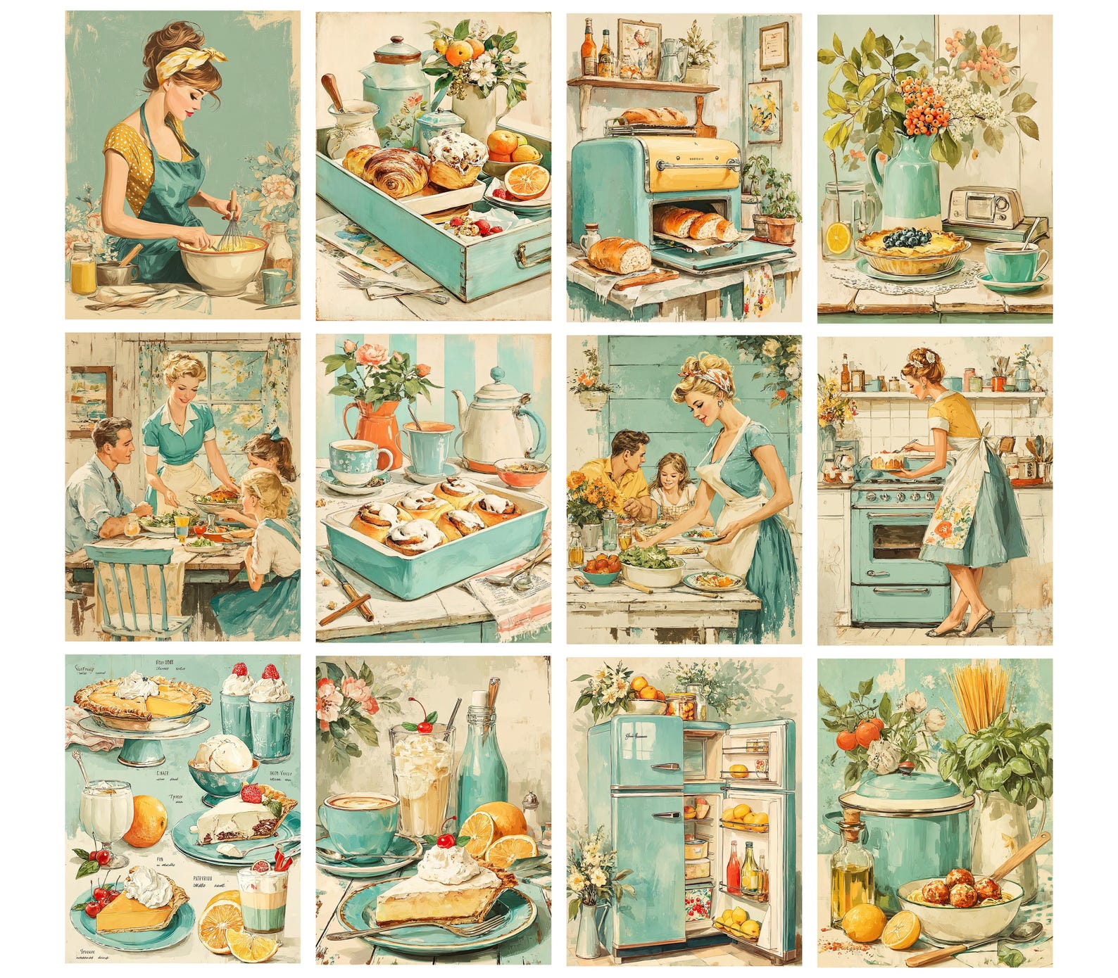 Retro Kitchen Junk Journal Pages Vintage Recipe Scrapbook Paper Pack ...