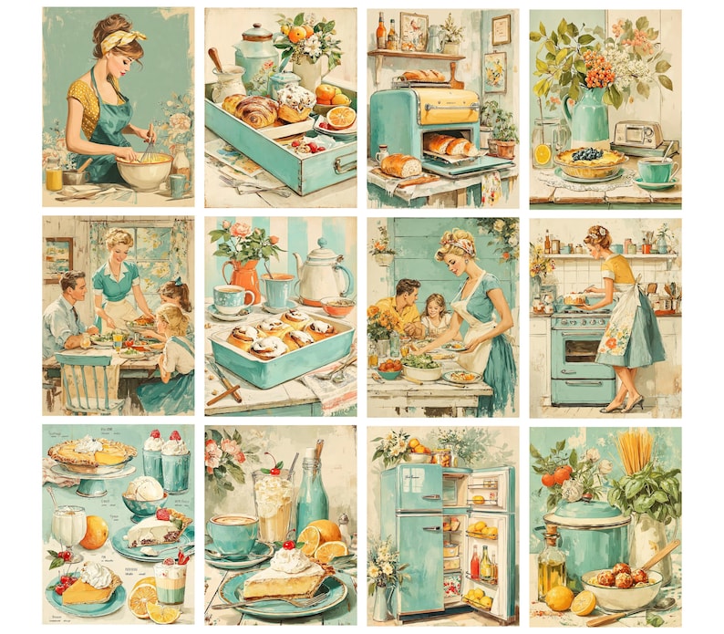 Retro Kitchen Junk Journal Pages Vintage Recipe Scrapbook Paper Pack ...