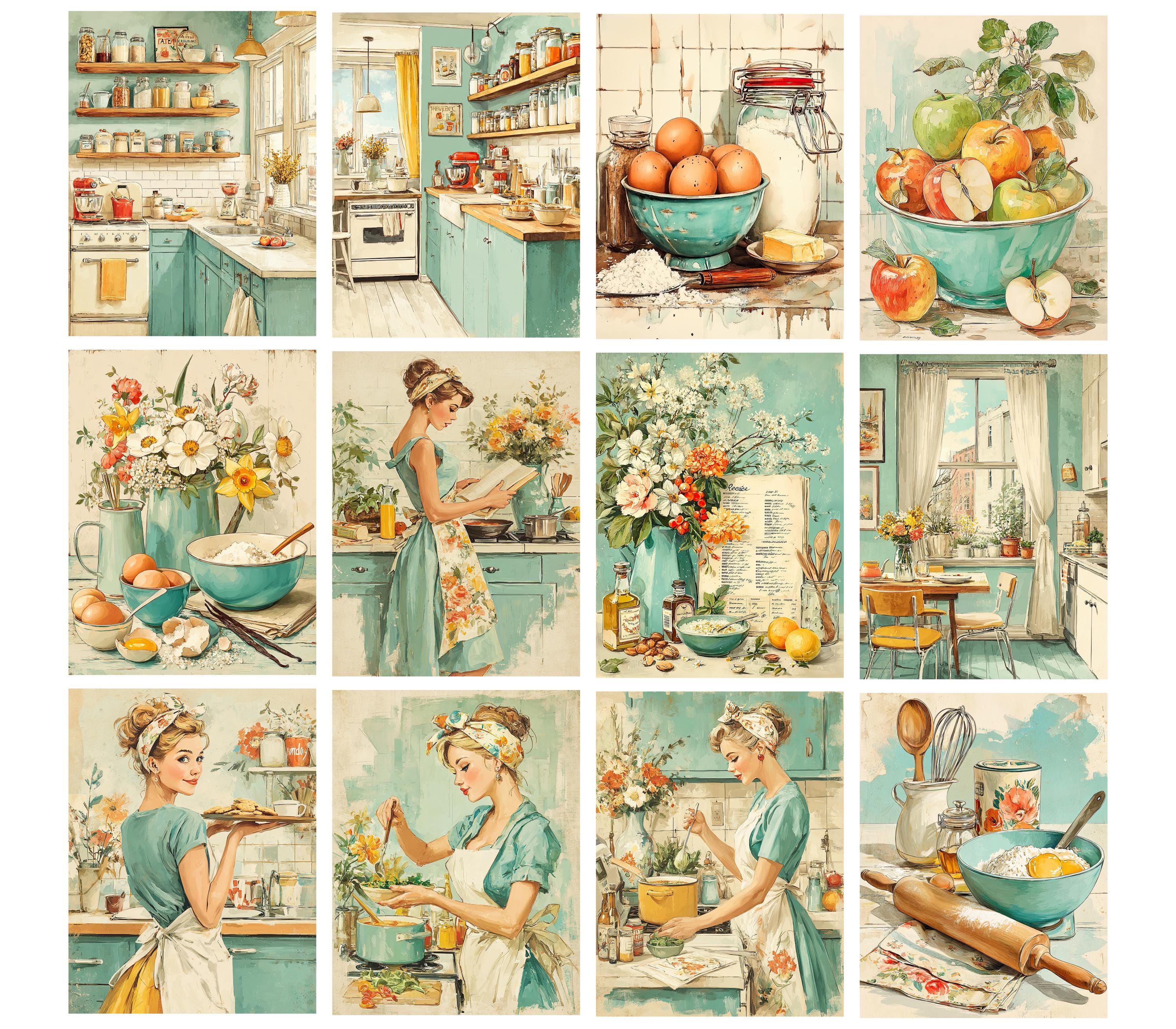 Retro Kitchen Junk Journal Pages Vintage Recipe Scrapbook Paper Pack ...