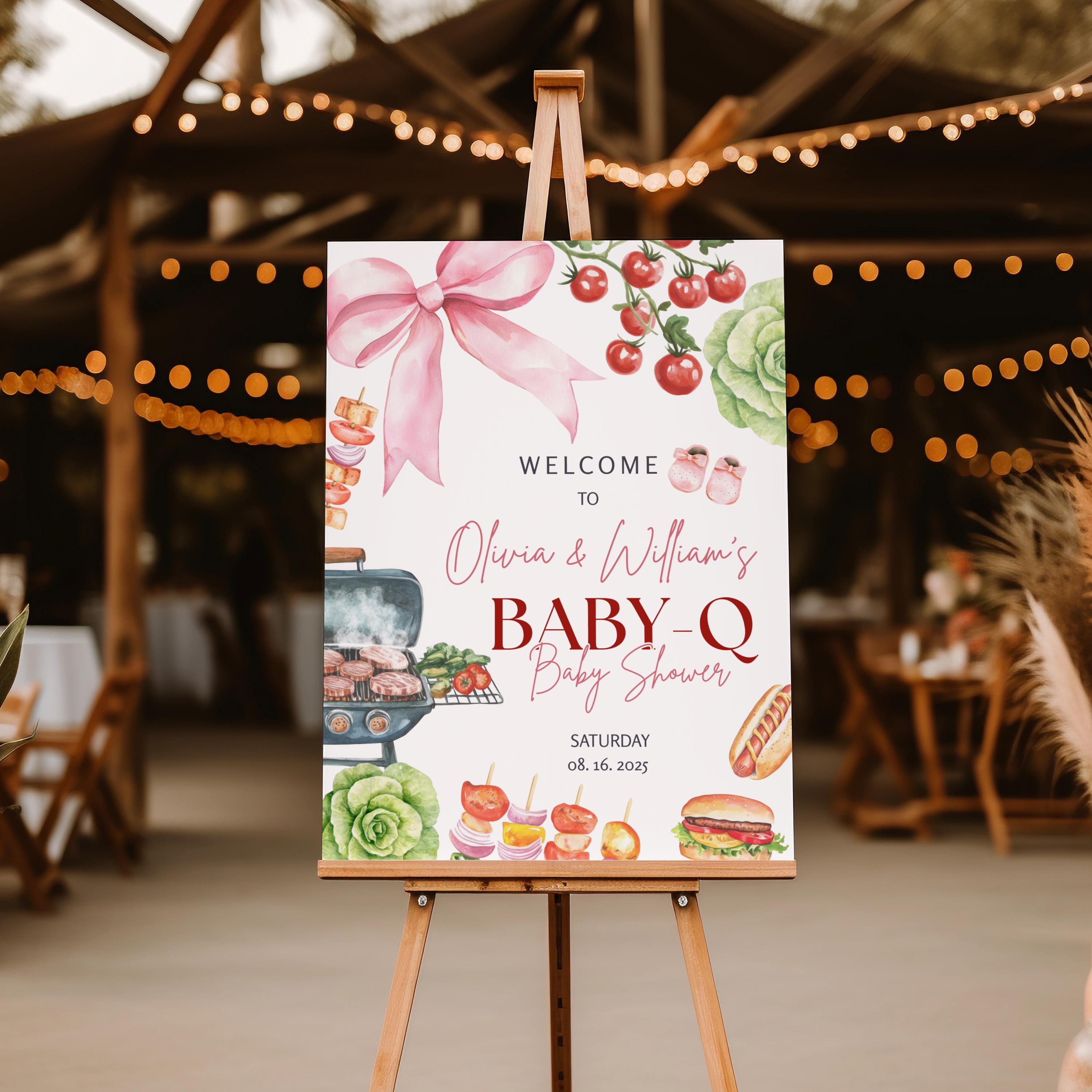 Welcome Sign for BBQ and Bow Baby Shower Printable Template Baby-q ...