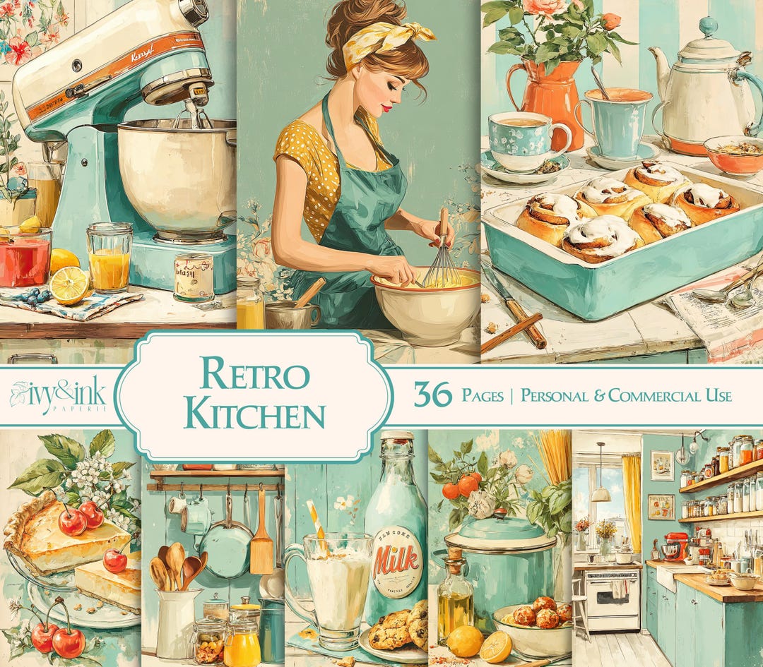 Retro Kitchen Junk Journal Pages Vintage Recipe Scrapbook Paper Pack ...