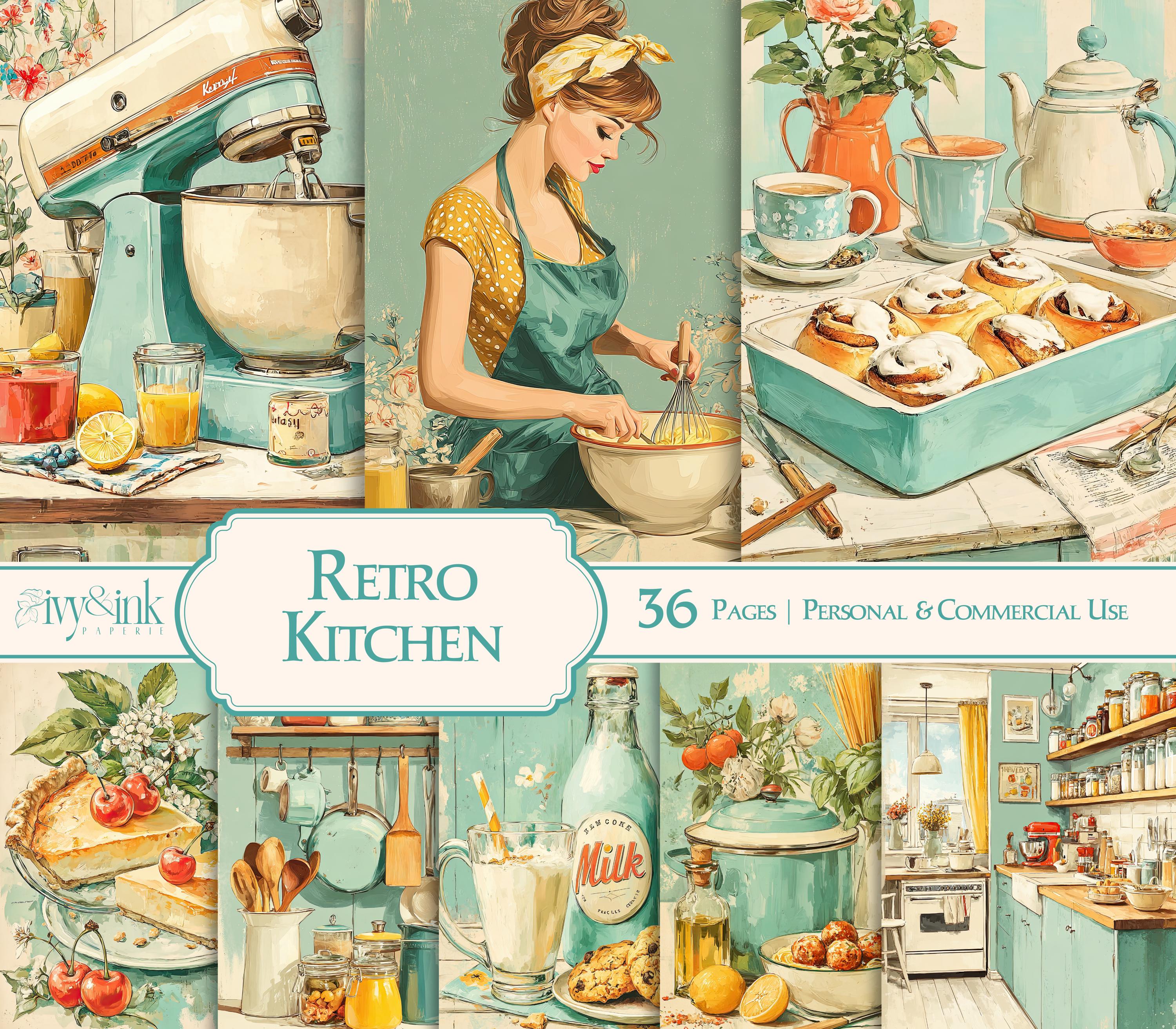 Retro Kitchen Junk Journal Pages Vintage Recipe Scrapbook Paper Pack ...