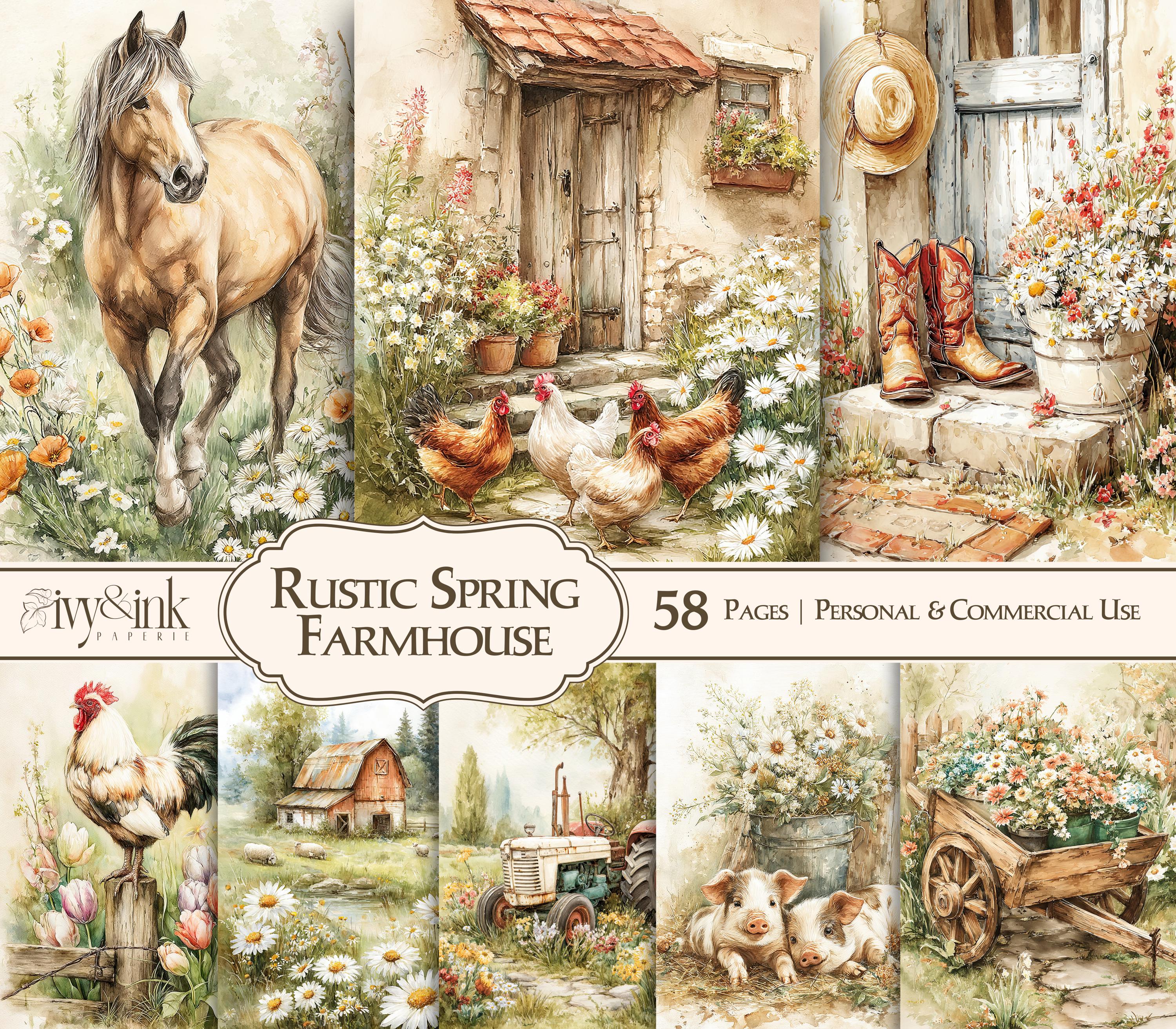 Rustic Spring Farmhouse Junk Journal Pages Printable Farm Life Ephemera ...