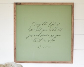 May The God Of Hope Fill You | Scripture Framed Canvas | Bible Verse Sign | Christian Artwork | Framed Art For The Home