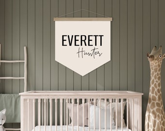 Nursery Name Sign | Baby Shower Gift | Personalized Plaque | Customize Baby Sign | Crib Art | Boys Room Decor | Neutral Colors | Flag Banner
