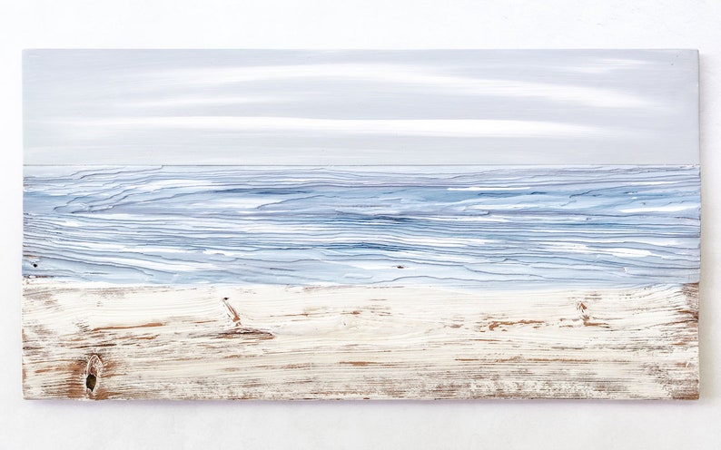 Ocean Painting On Wood Beach Wall Art Nautical Decor Beach House Art Seascape Abstract Landscape Art Reclaimed Wood image 5