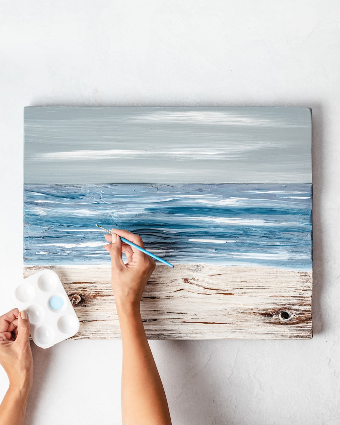 Ocean Painting on Wood Beach Wall Art Nautical Decor Beach House Art