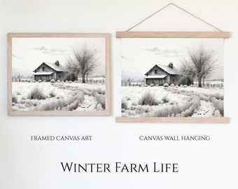 Winter Farm Life | Landscape Painting | Canvas Artwork