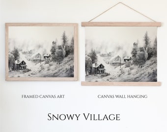 Snowy Village | Winter Landscape Painting | Canvas Artwork