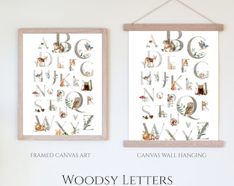 Woodsy Alphabet Letters | Whimsical Woodland Nursery Canvas Artwork