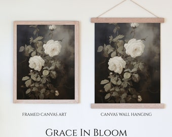 Floral Painting | White Roses | Grace In Bloom | Vintage Canvas Artwork