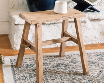 Reclaimed Wood Stool | Rustic Vintage Style Wooden Stool | Rectangular Large | Bathtub Stool Handmade