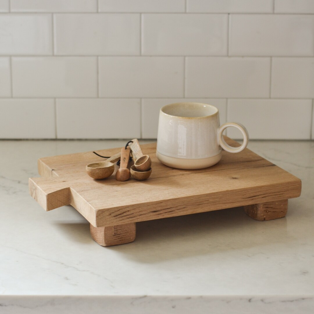 Footed Wood Tray Pedestal Riser Kitchen Counter Decor Plant Etsy