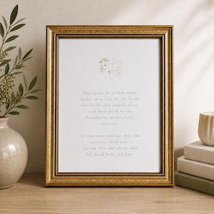 Floral Quote Watercolor Print – Rustic Elegance, Scripture Blessing Liturgy, Gold Frame Option