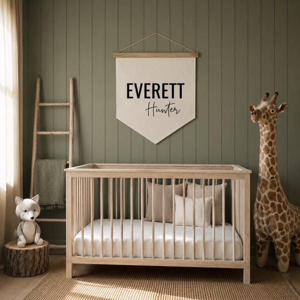 Personalized Nursery Name Sign | Cotton Canvas Flag, Reclaimed Wood