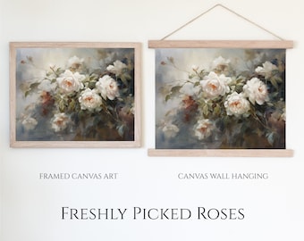 Floral Painting | Freshly Picked Roses | Vintage Pink Roses | Canvas Artwork